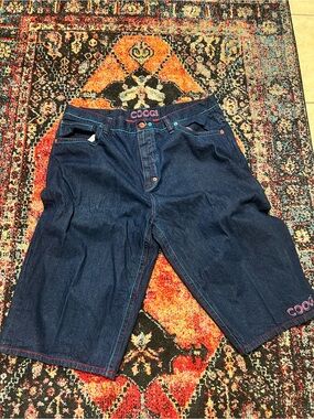 COOGI Dark Blue Denim Jean Shorts with Pink Logo